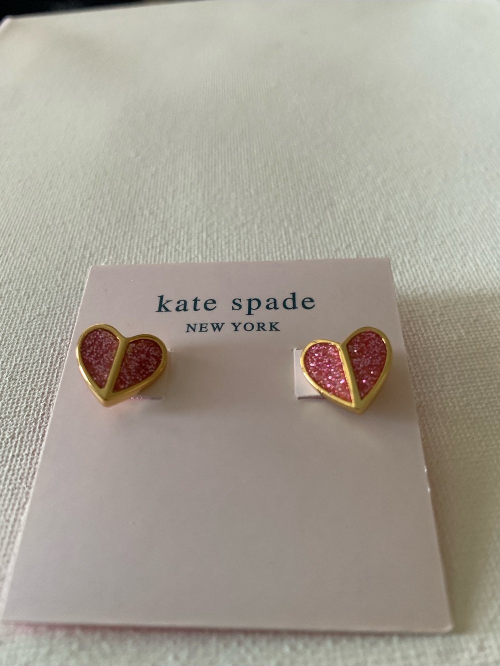 kate spade Pink Glitter Gold Heart Stud Earrings
